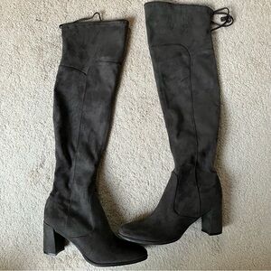 MARC FISHER Grey Faux Suede Over The Knee Boot 10